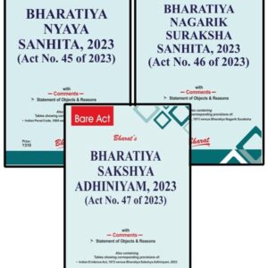 New Criminal Laws BNS, BSA, BNSS – Bharatiya Nyaya Sanhita 2023,Bharatiya Nagarik Suraksha Sanhita 2023 ,Bharatiya Sakshya Adhiniyam 2023 (Set of 3 Books) by Bharat Law House